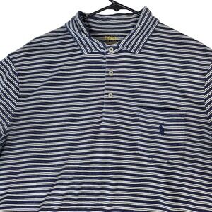 Polo Ralph Lauren Performance Mens Large Navy Blue Striped Pocket Polo Shirt